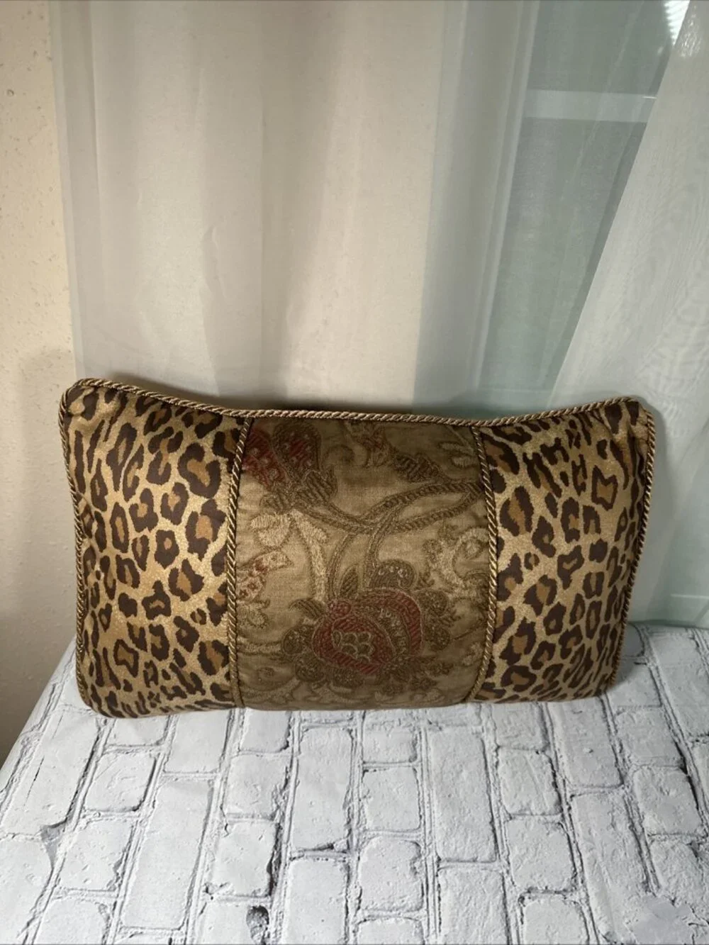 90s Ralph Lauren Aragon Leopard Print & Equestrian Paisley Venetian Throw Pillow